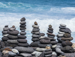 stacks - towers from pebbles on the beach