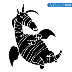 cartoon fire dragon icon set black color, black