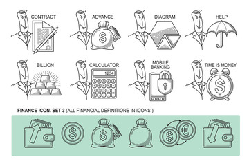 Set Icons in style flat line. Theme - Finance