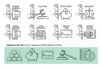 Set Icons in style flat line. Theme - Finance