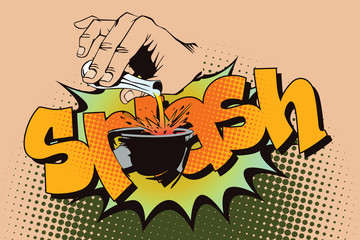 Stock illustration. Style of pop art and old comics. Hand poured the powder