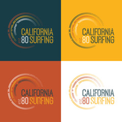 Vector illustration on the theme of surfing in California.