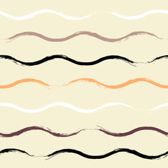 Cute vector seamless pattern . Wavy lines, brush strokes.  Endless texture can be used for printing onto fabric or paper