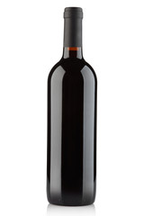 Red wine bottle isolated on white, clipping path included