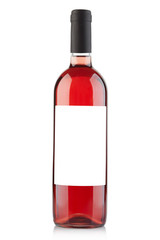 Rose wine bottle with blank label on white, clipping path