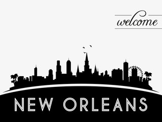 Obraz premium New Orleans USA skyline silhouette, black and white design, vector illustration