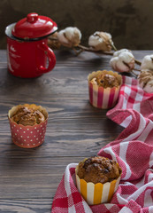 Homemade sweet muffins with strawberries and chocolate