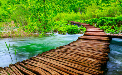 Wooden path in National Park in Plitvice