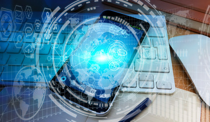 Modern mobile phone whit digital charts and screen interface