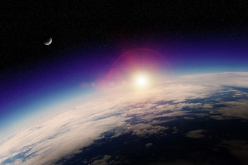 Sunrise over planet Earth in space