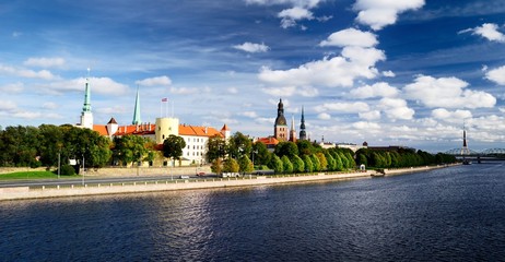 general view on Riga embarkment, Latvia - obrazy, fototapety, plakaty