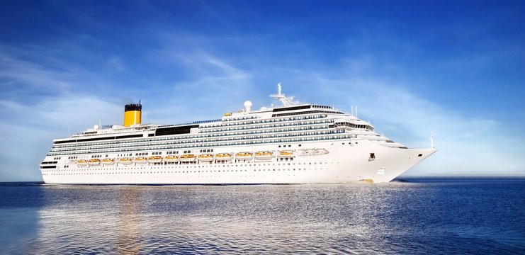 white cruise liner entering the port of Riga