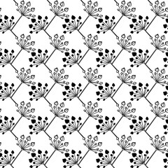 Vector seamless pattern. Linear graphic design. Floral linear background. 