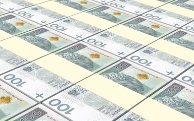 Polish currency bills stacks background. 3D illustration.