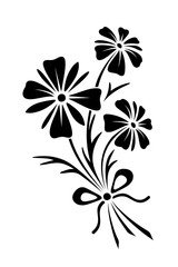 Vector black silhouette of bouquet of three wild flowers.
