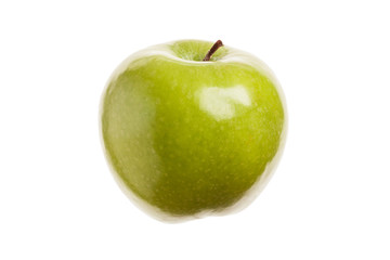 Single a green fresh apple. Isolated on white background. Close-
