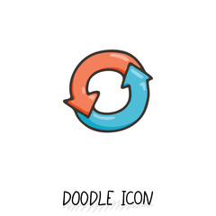 Doodle circle arrow icon. Eco, recycle pictogram.
