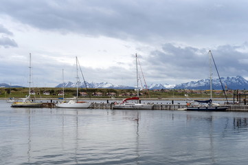 Fototapeta na wymiar In the Harbor of Ushuaia - the southernmost city of the Earth.