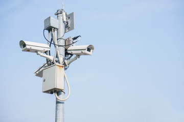 Outdoor surveillance cameras on a pole