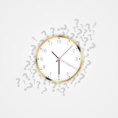 Modern clock with question marks. Vector