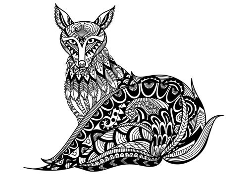 Red Fox line are design for tattoo, t shirt design, coloring book for adult and so on - stock vector