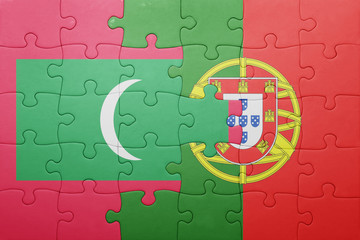 puzzle with the national flag of portugal and maldives