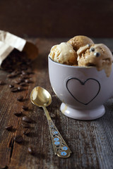 Coffee ice cream and coffee beans