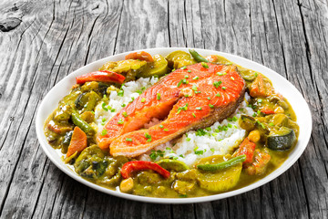 fried steak of red fish with rice and homemade curry