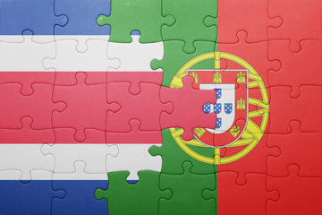 puzzle with the national flag of portugal and costa rica