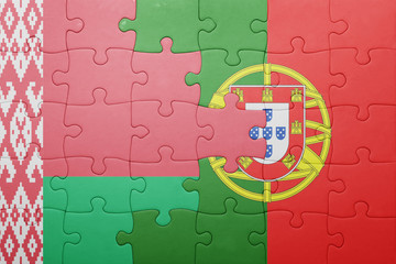 puzzle with the national flag of portugal and belarus
