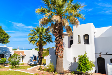White holiday villa houses near Carvoeiro village on Algarve coast, Portugal