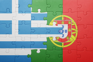 puzzle with the national flag of portugal and greece