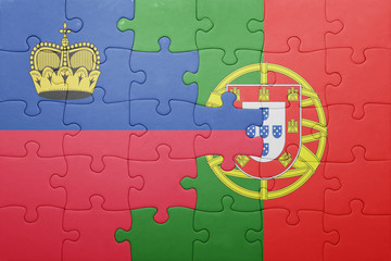 puzzle with the national flag of portugal and liechtenstein
