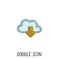 Doodle cloud icon. Online store, upload and download.