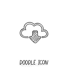 Doodle cloud icon. Online store, upload and download.