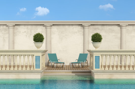luxury swimming pool with classic balustrade