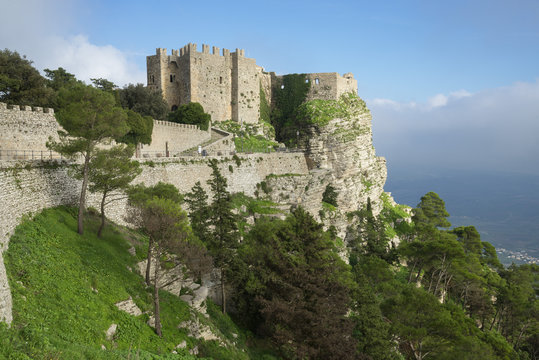 View of Venus Castle situated an the top of the mountain, Erice, Sicily