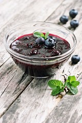 Homemade blueberry chia seeds jam . Superfoods concept.  © losangela