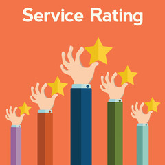 Feedback recognition concept . Hand holding rating star