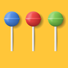 Vector realistic set icons lollipop. Colorful lollipops with shadow. Sweet candy set.