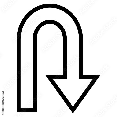 "U Turn vector icon. Style is outline icon symbol, black color, white