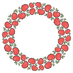 Cute cartoon style hand drawn red apple frame isolated on white background. Vector illustration