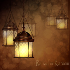 Intricate Arabic lamps with lights 