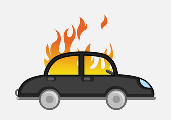 Burning Car Vector Illustration