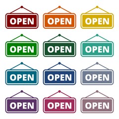 Open sign icons set