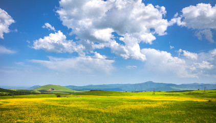Fototapeta premium meadow, hills and blue sky