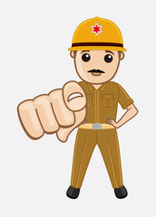 Indian Firefighter Pointing Finger - Cartoon Vector