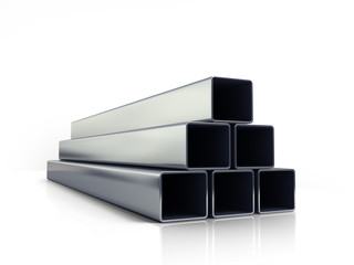 3d illustration of a square metal pipes stacked in a pile isolat