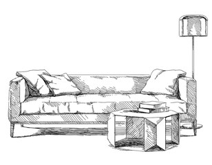 Modern interior hand drawing vector.