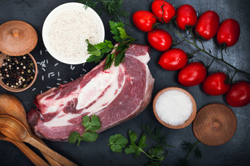 Raw beef meat, beef brisket for stew